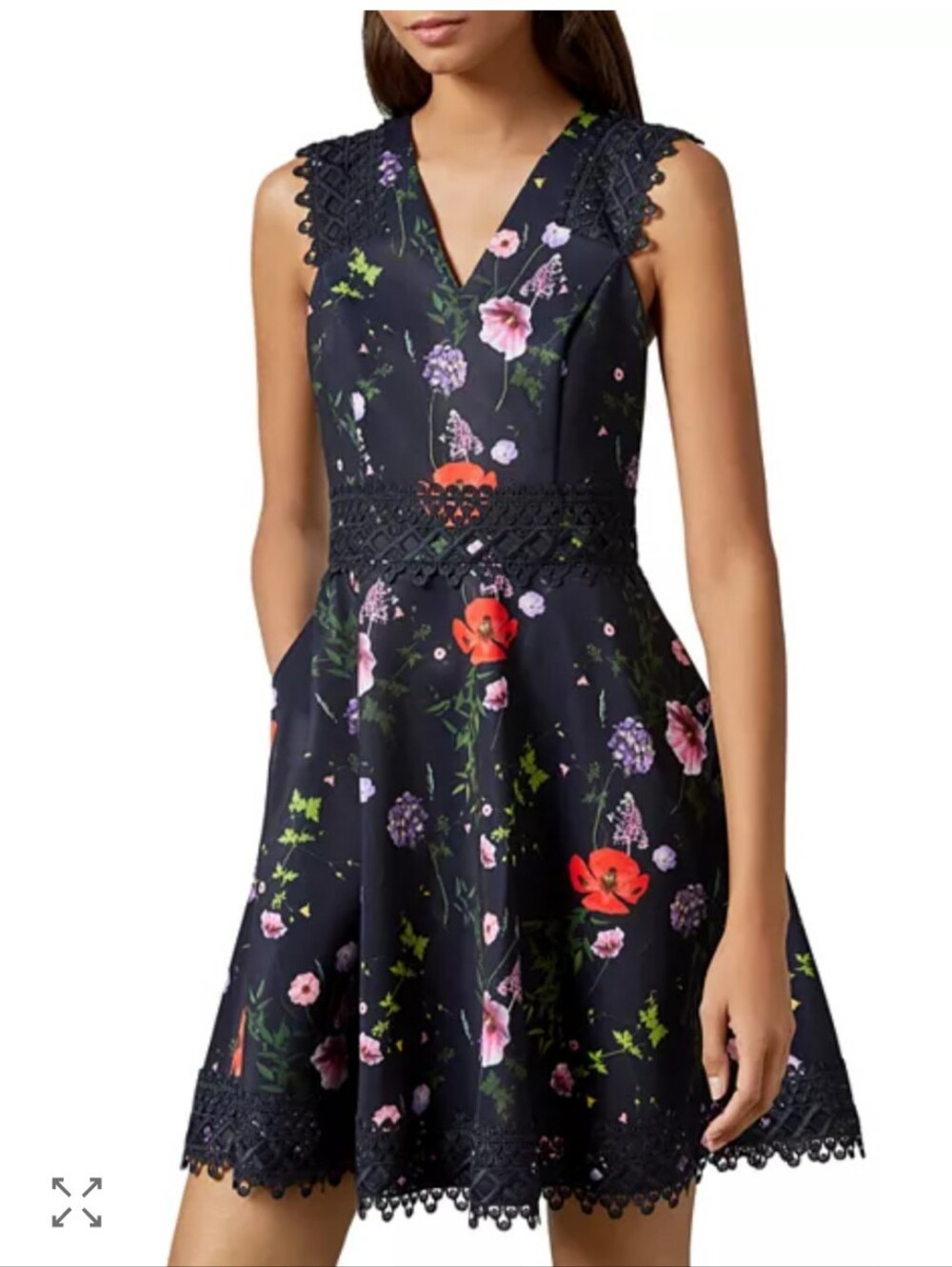 Ted BakerMayo Hedgerow-Print Lace-Trimmed Skater Dress Sz 1